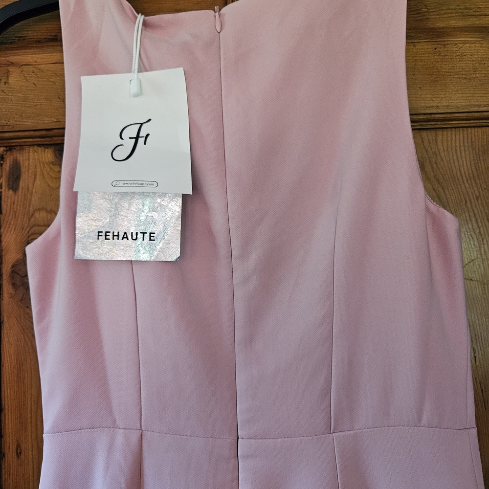Elegant FEHAUTE Mauve Pink Fitted Midi Dress With Flare Skirt - Picture 6 of 7
